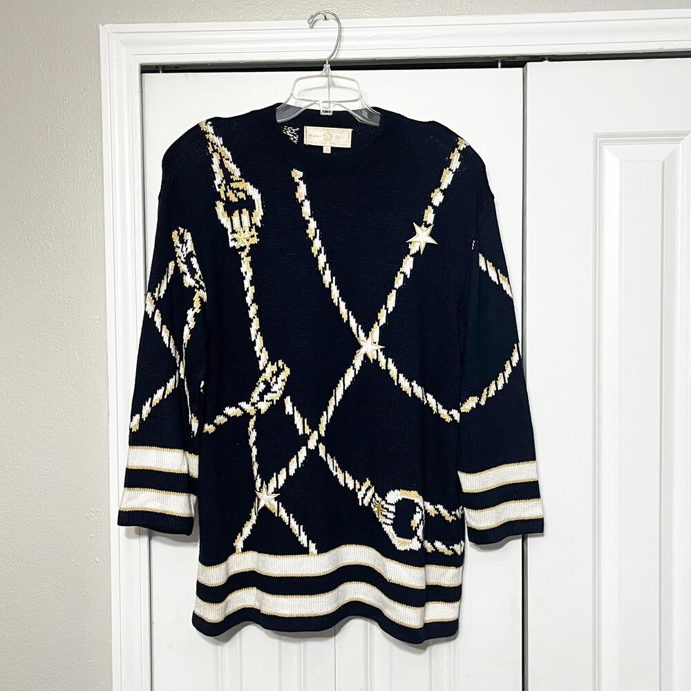 St John Sport Sweater Yachting Rolex Nautical Rope Star Studded Knit Crewneck